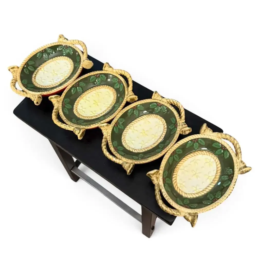 Studio Nova Woodland Holly Santa JA015 Hand Painted Ceramic Dish Set of 4